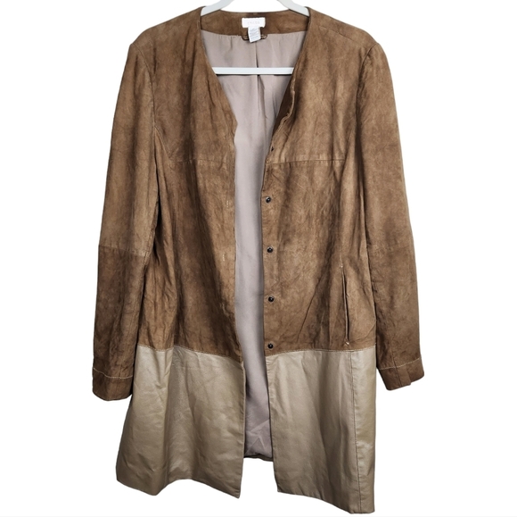 Chico's Brown Tan Leather Suede Midi Length Jacket Women's Size Large Size 2 - Picture 4 of 8